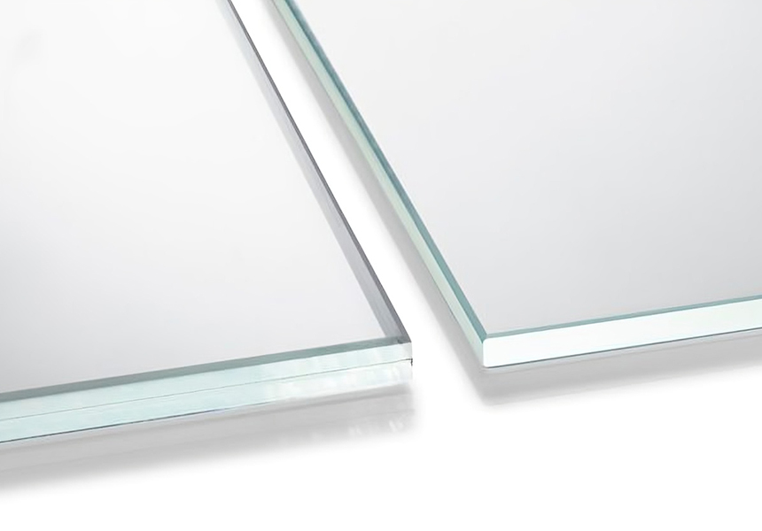 ecoLAM™ panel showing 2 panes of glass bonded with an interlayer as compared to single glass pane